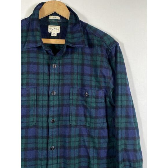 J Crew Flannel Shirt Medium Slim Mens Button Up Black Watch Plaid Academia Prep - Picture 2 of 12